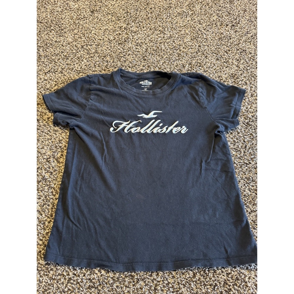 Hollister California Women's Blue Embroidered Logo Crew Neck T-Shirt Size Small